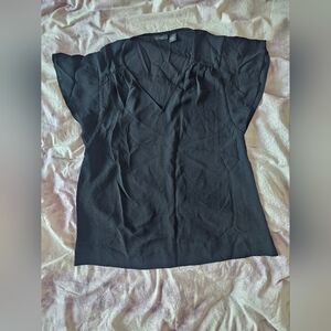 HALOGEN Black v neck blouse butterfly sleeve polyester NEW professional business